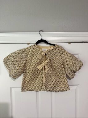 Hyacinth House Beige Trellis Floral Tie Crossvine Blouse